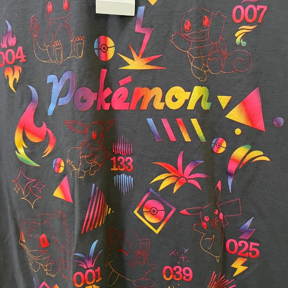 Box Lunch Women's Medium Pokemon Foil Icon Tee Shirt Charcoal Gray - Picture 2 of 5